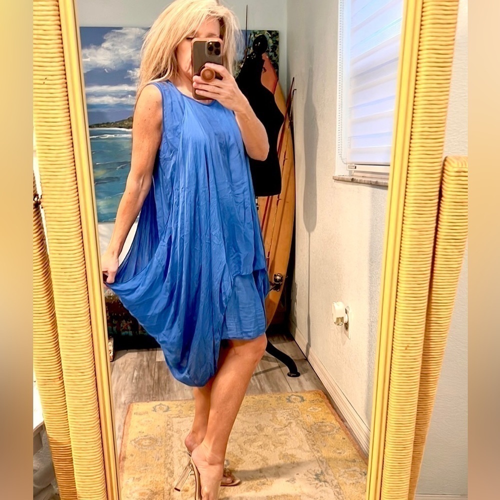 Simply Couture Gorgeous &Vibrant Blue Dress,Draped Layers,Soft, Romantic,Size M